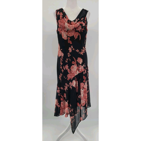 Vintage Whimsigoth Y2K 90s Sequins Midi Dress sz. Large Asymmetric Floral Fairy - Picture 1 of 16